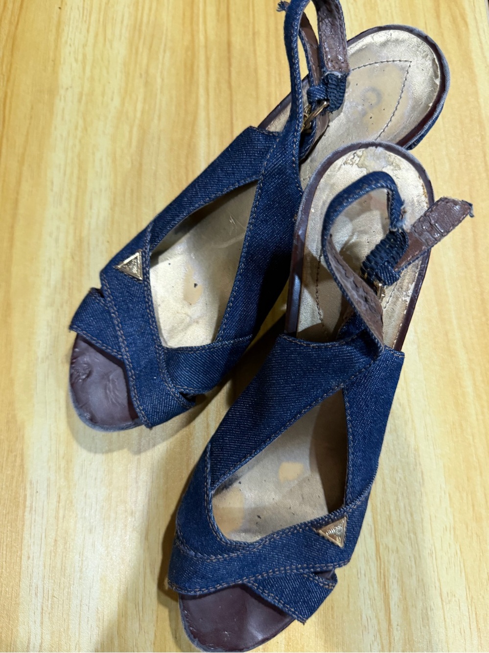 Guess Navy Denim Open-Toe Slingback Sandals